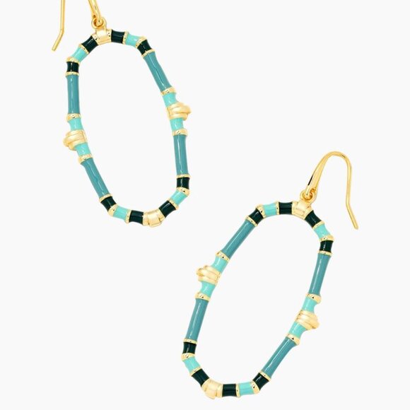NWT - Kendra Scott- Essie Gold Open Frame Earrings in Sea Green Mix - Picture 3 of 6